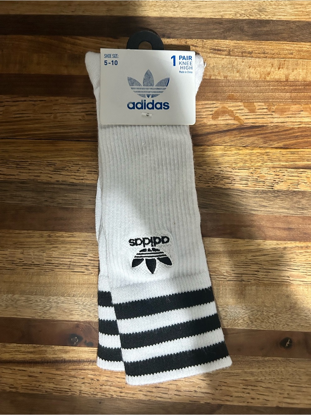 adidas White Knee-High Athletic Socks with Black Stripes